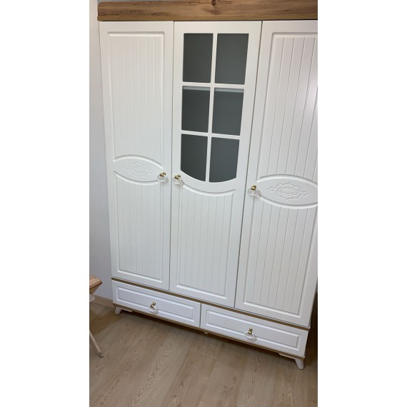 AHŞAP MEBRAN 3 KAPAKLI ÇEKMECELİ GARDROP 